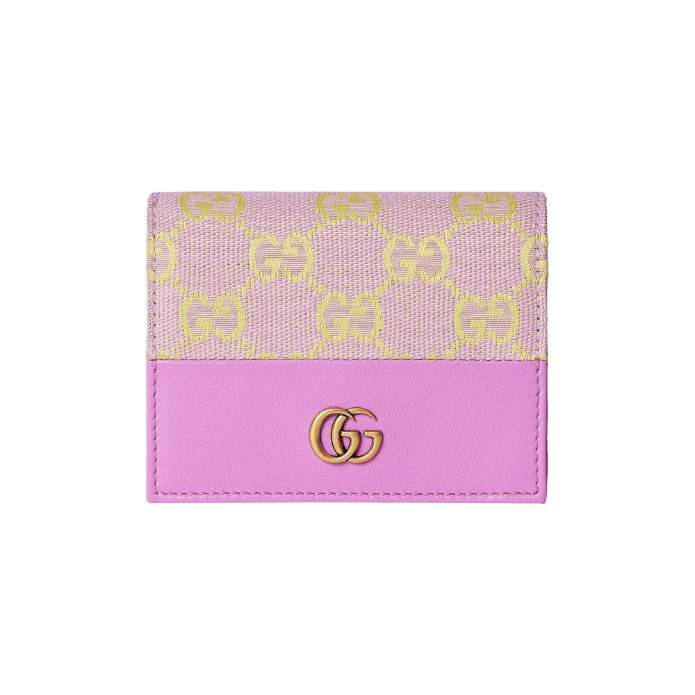 💜GUCCI💜 RARE Moire Calfskin Monogram Bi-Fold Card Case Lilac Yellow